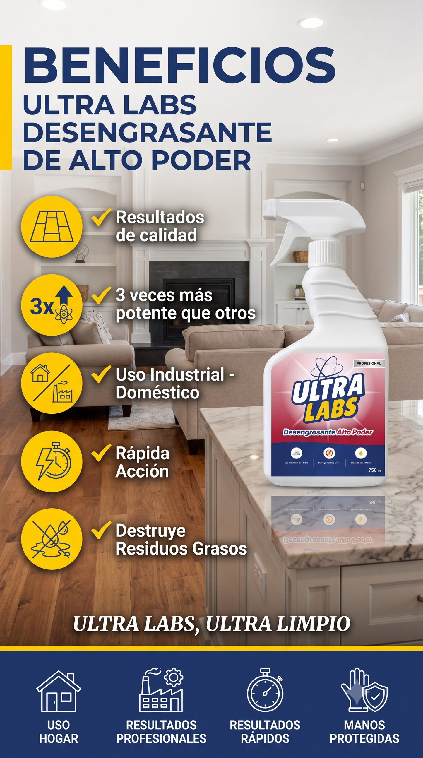 Pack 750cc Desengrasante - Removedor de sarro - Removedor de Minerales - Eliminador Olores Ultra Labs