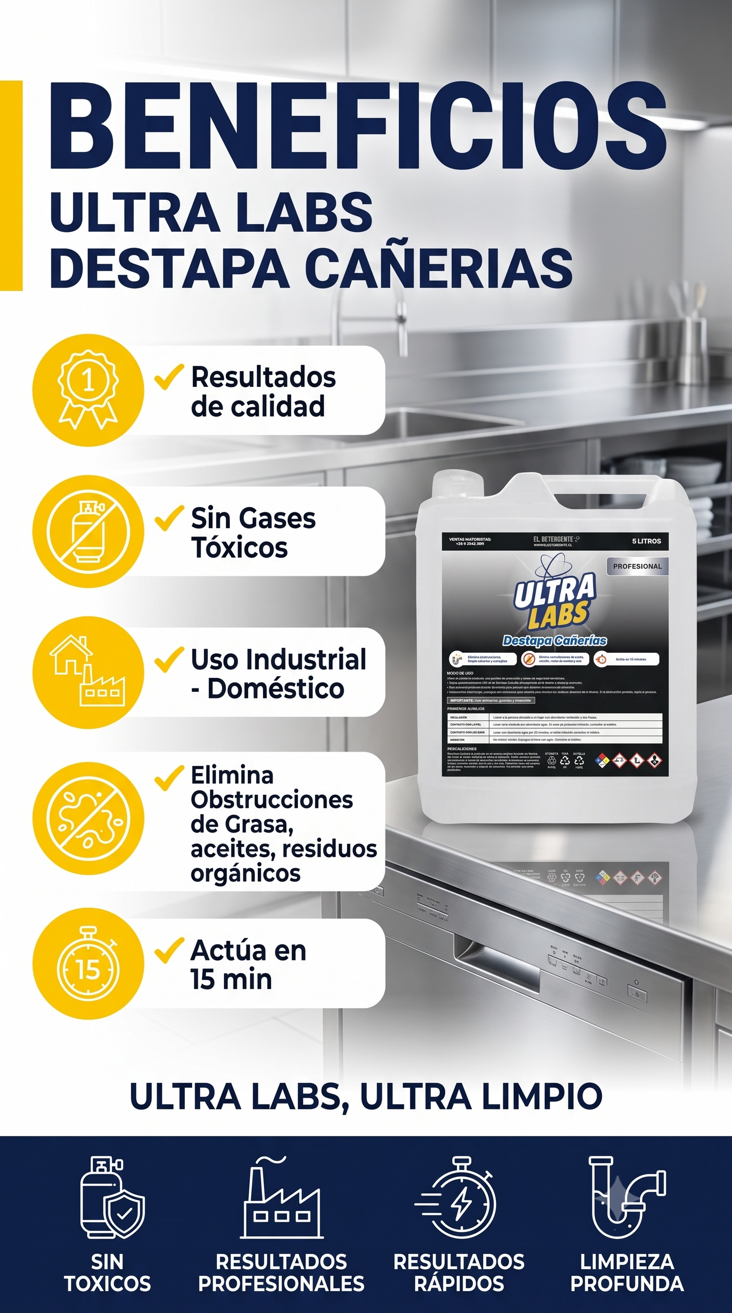 Destapa Cañerias 5 Litros Ultra Labs