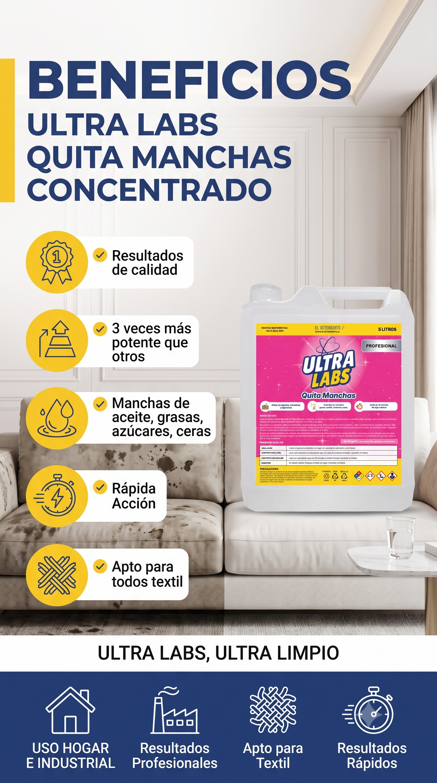 Quita Manchas de Tapiz y Alfombras 5 Litros Ultra Labs