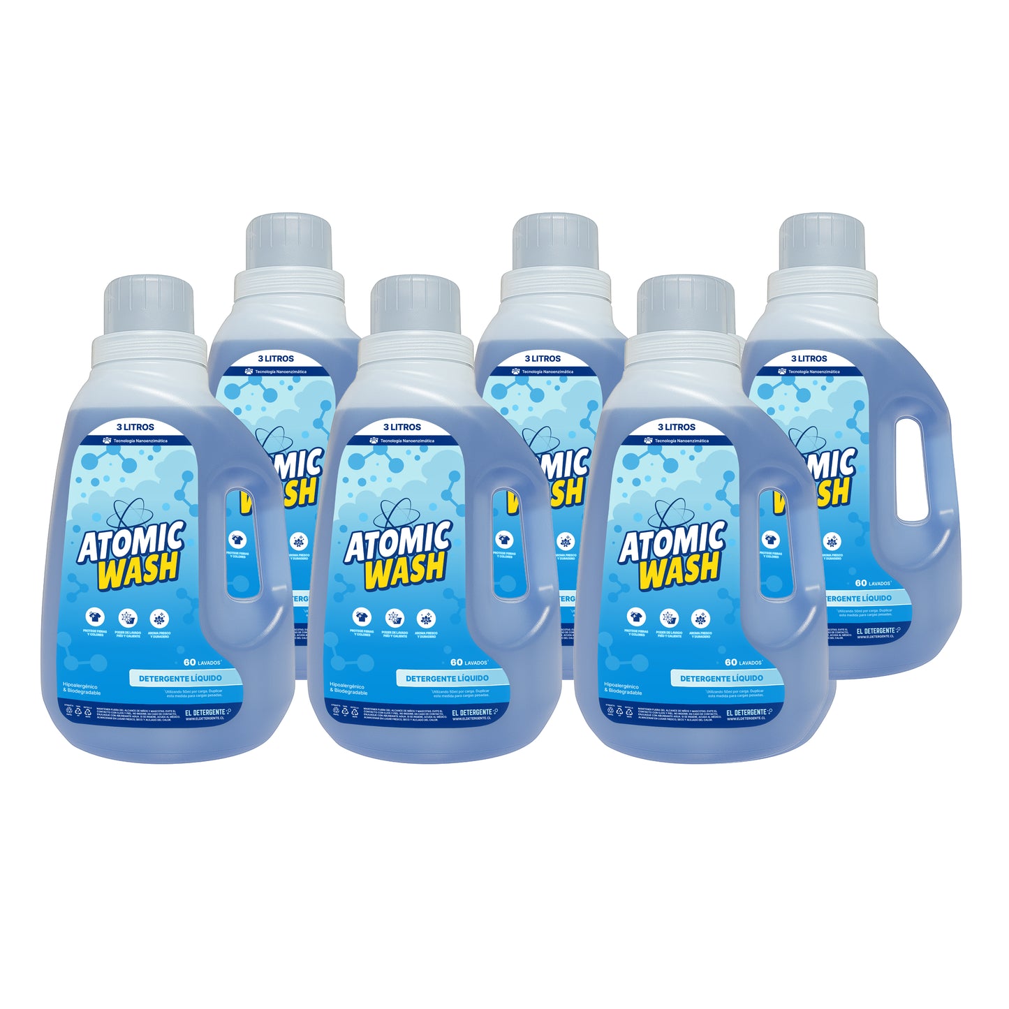 Pack de detergente 6 bidones de 3 litros cada uno