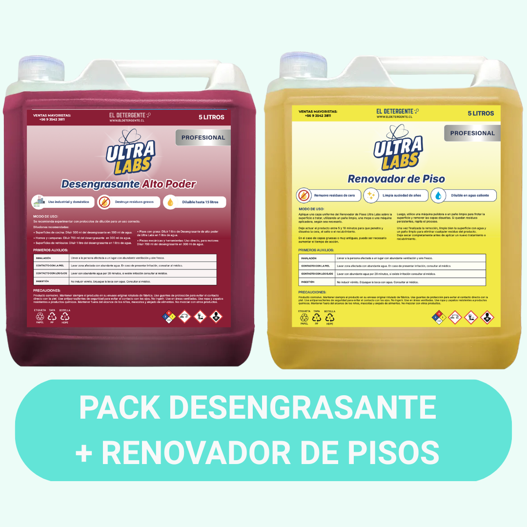 Desengrasante de Alto Poder 5 Litros + Renovador de Pisos 5 Litros