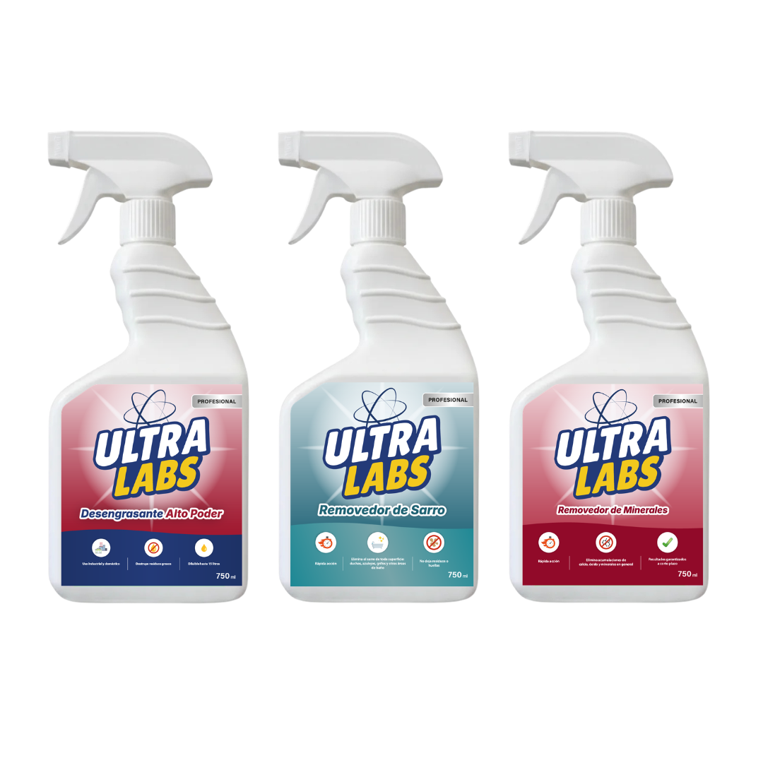 Pack 750cc  Desengrasante - Removedor de sarro - Removedor de Minerales - Eliminador Olores Ultra Labs