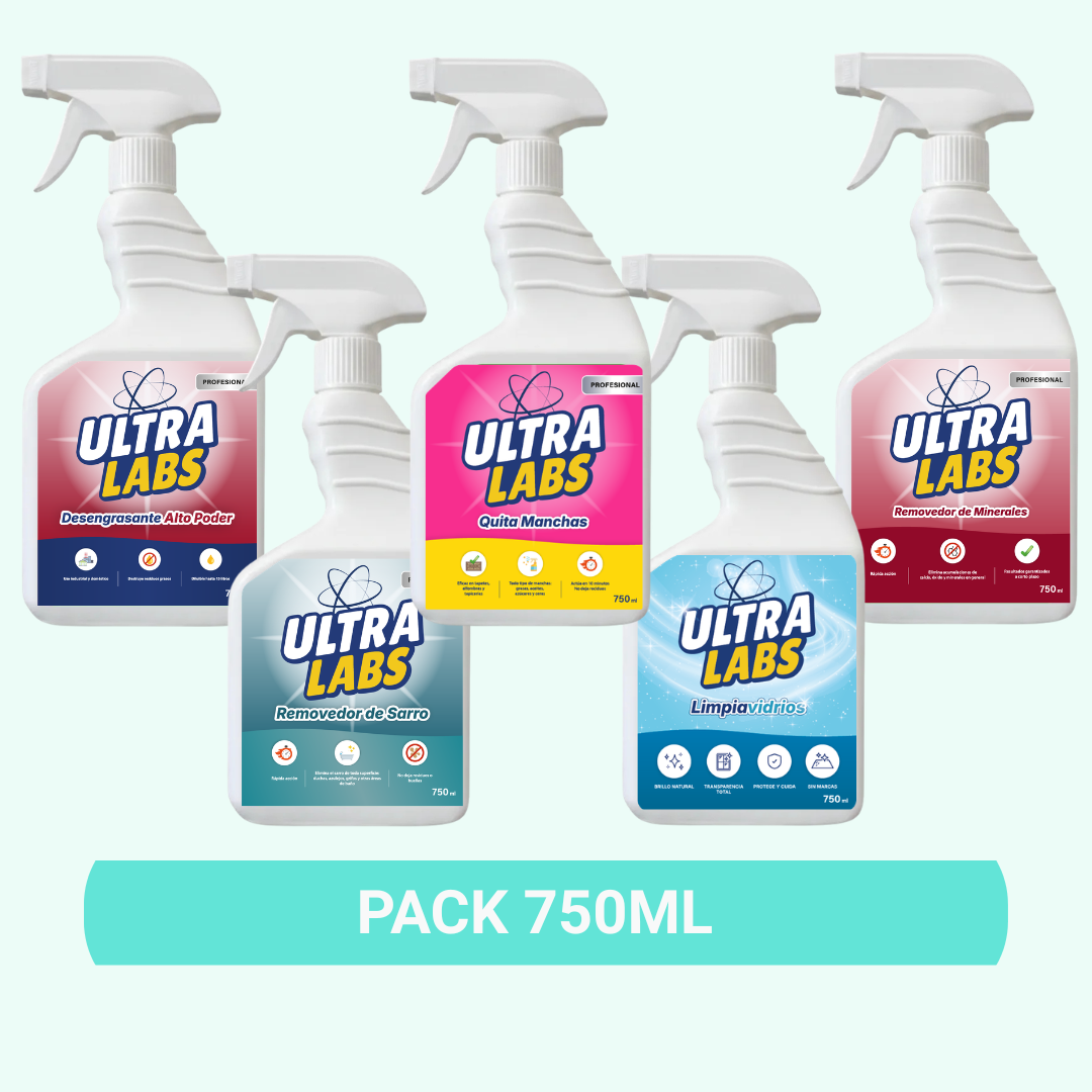 Pack 750cc Desengrasante - Quita Manchas - Removedor de Sarro - Removedor de Minerales - Limpiavidrios