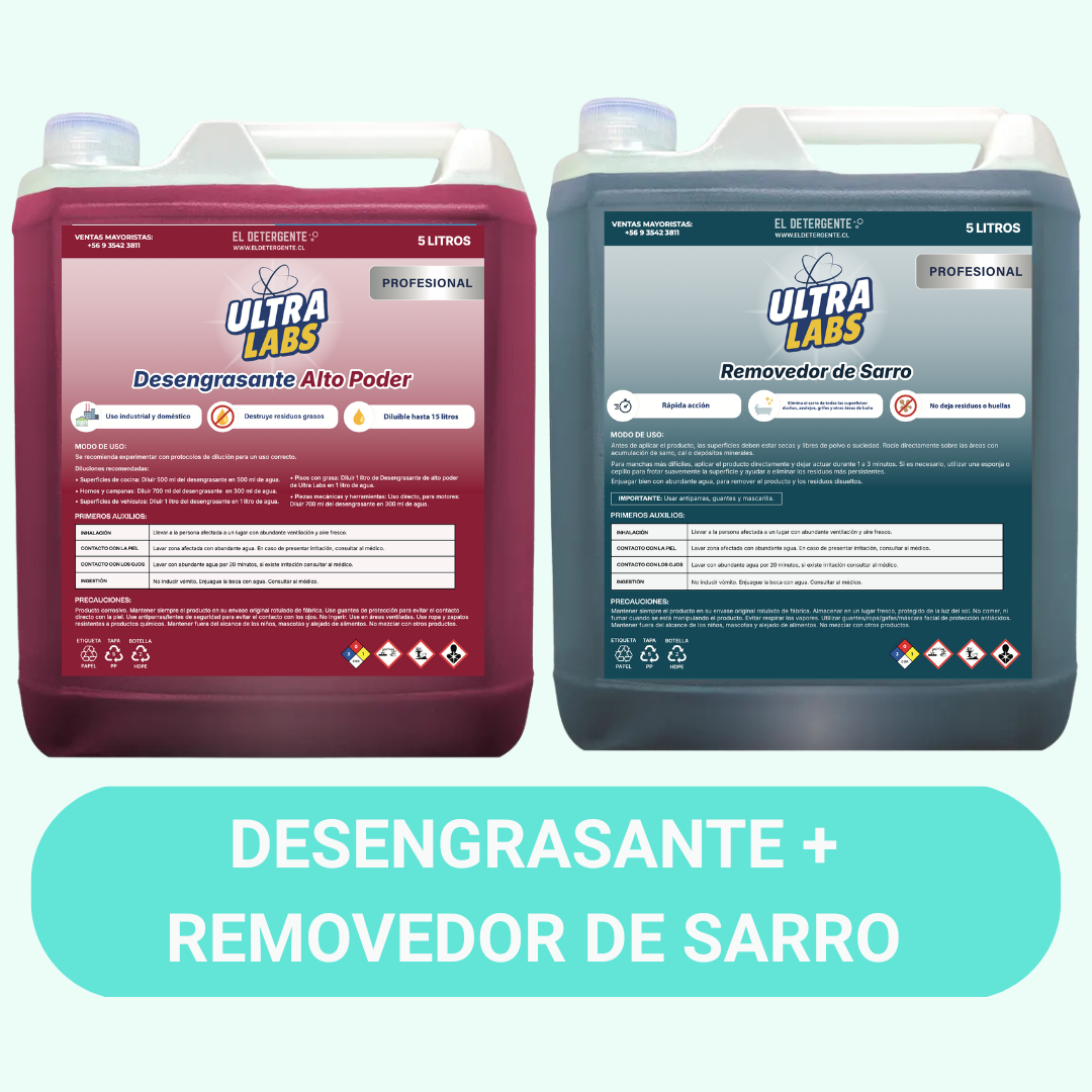 Desengrasante de Alto Poder 5 Litros  + Removedor de Sarro 5 Litros