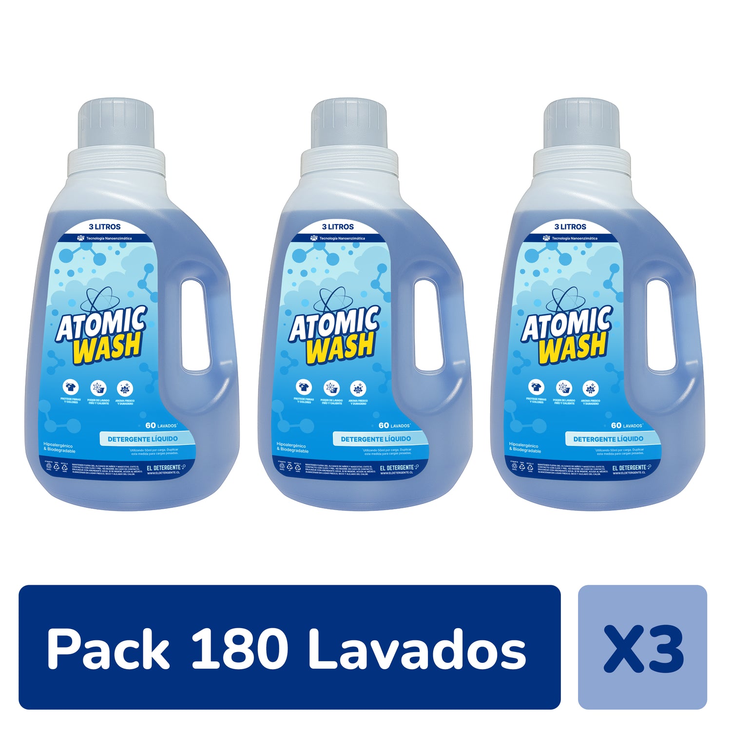 Pack de detergente 3 bidones de 3 litros cada uno